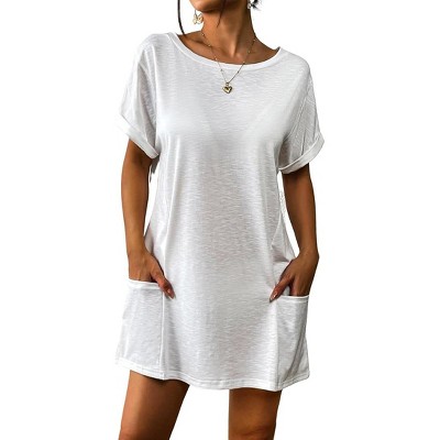 AI'MAGE Women's Swimsuit Coverup 2025 Bathing Suit Cover Ups Casual Loose Short Sleeve Bikini Beach Dress with Pocket