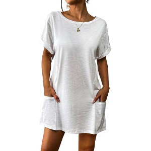 AI'MAGE Women's Swimsuit Coverup 2025 Bathing Suit Cover Ups Casual Loose Short Sleeve Bikini Beach Dress with Pocket - 1 of 3