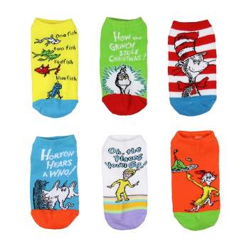 Dr. Seuss Socks Kids Book Character Designs Mix n' Match Ankle Socks 6 Pack Multicoloured