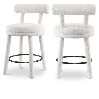 Meridian Furniture,Parlor Cream Boucle Fabric Stool, Set of 2