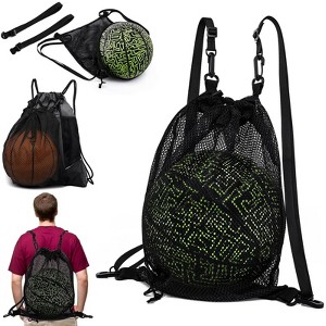 Generic Drawstring Mesh Backpack, Foldable Portable Sport Gym Bag with Adjustable Straps & Detachable Hook, Ball Equipment Bag - 1 of 4