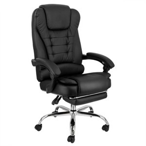 Elama High Back Adjustable Faux Leather Office Chair in Black with Adjustable Footrest - 1 of 4