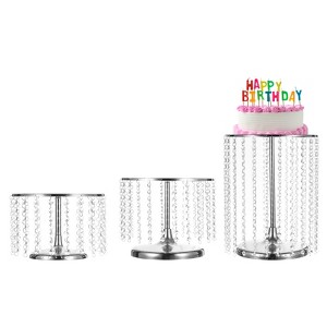 Unique Bargains Wedding Party Metal Cake Stand with Crystal Bling Pendants 3 Pcs - 1 of 4
