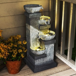 Outsunny 33.5" Outdoor Water Fountain, 4-Tier Floor Standing Resin Cascading Bowls Waterfall Fountain with LED Lights, Pump - 1 of 4
