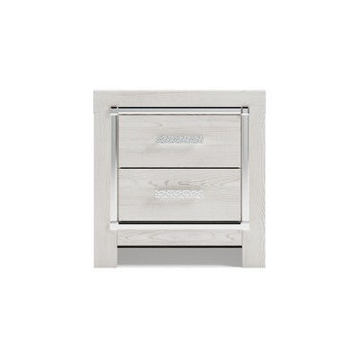 White Transitional 2-Drawer Nightstand with Chrome Accents