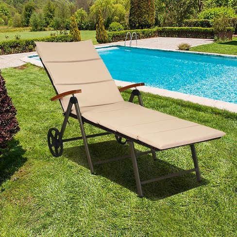 2pc Patio Rattan Lounge Chair Chaise Recliner Back Adjustable W/wheels  Cushioned : Target