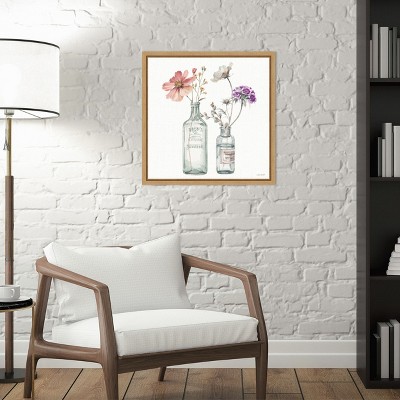 Lisa Audit Floral Watercolor Print on Canvas with Maple Frame