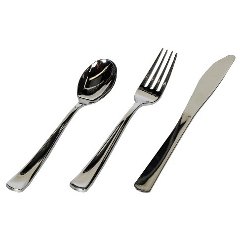 Clear and Silver Plastic Cutlery Set