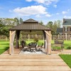 Mondawe 12 ft. x 14 ft. Galvanized Steel Double Roof Cedar Wood Frame Hardtop Gazebo with Curtains and Netting - 3 of 4
