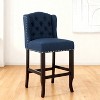 27" Contemporary Tufted Fabric Wingback Counter Stools, Set of 2, Navy Blue with Dark Brown Legs, Stylish and Comfortable Counter Chairs - 3 of 4