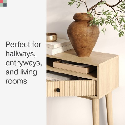 Natural Oak Fluted Console Table with Black Knobs