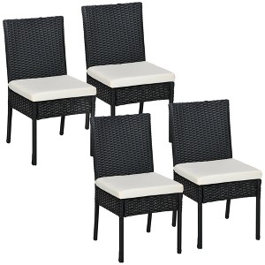Outsunny 4 Outdoor Dining Chairs, Cushioned Patio Wicker Dining Chairs - 1 of 4