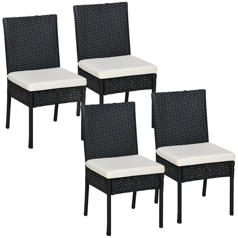 Outsunny 4 Outdoor Dining Chairs, Cushioned Patio Wicker Dining Chairs, 1 of 7