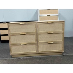 47" Natural Oak & Rattan 6-Drawer Dresser, Wood Chest with Metal Handles for Bedroom, Living Room, or Nursery Storage - 1 of 1