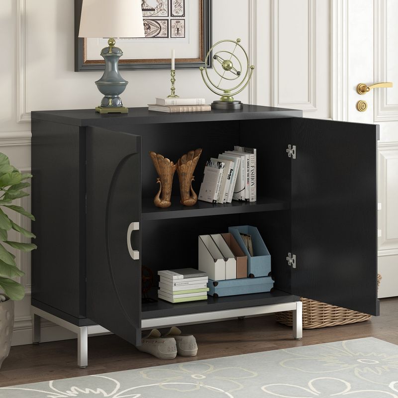 34" Simple Accent Storage Cabinet with Solid Wood Veneer and Metal Leg Frames - ModernLuxe, 3 of 10