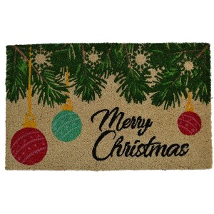HomeRoots 18" X 30" Beige and Red Coir Christmas Merry Christmas Outdoor Christmas Door Mat - 1 of 4