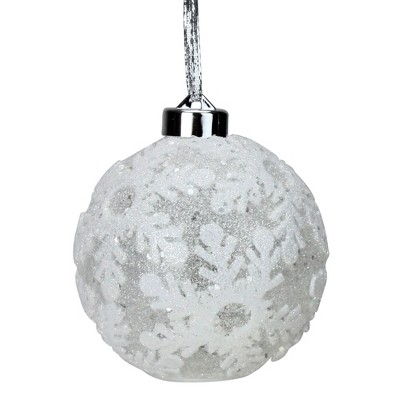 Northlight 6ct Battery Operated Pre-Lit Silver Glitter Snowflake Christmas Ball Ornaments 4.25" (105mm)