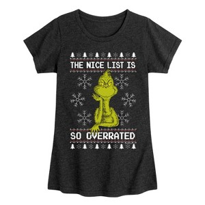 Girls' - Dr. Seuss - The Grinch The Nice List Is Overrated Fitted Short Sleeve Graphic T-Shirt - 1 of 4
