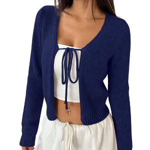 Women's Cropped Knit Cardigan Open Front Tied Short Sweater Cover Up - 1 of 4