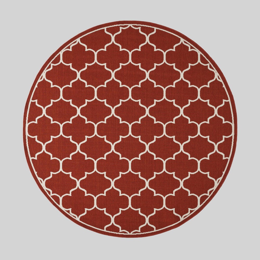 7'10in Round Thornhill Geometric Outdoor Rug Red/Ivory - Christopher Knight Home