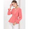INSPIRE CHIC Women's Work Office V Neck Tie Waist Button Decor Long Sleeves Peplum Blouse Top Shirts - 3 of 4