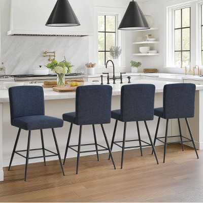 Counter Height Bar Stool Set Of 4 ,Beige Upholstered Linen Counter Stool,27 Inch Stool With Linen Back For Kitchen Island-Tanpinhause