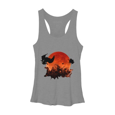 Women's Design By Humans Spooky Halloween Blood Moon Eclipse Ghostly Birds By KateLCardsNMore Racerback Tank Top