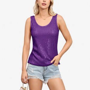 Anna-Kaci Women's Sequin Tank Top Sleeveless Scoop Neck Sparkly Party Blouse - 1 of 4