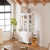 ModernLuxe Freestanding Glass Display Cabinet with Adjustable Shelves, Vintage Storage Cabinet Pantry Bookshelf Retro Hutch Cabinet, White Washed - 2 of 4