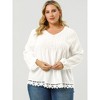 Agnes Orinda Women's Plus Size Fashion Pleated Lace Trim Hem V Neck Long Sleeve Solid Blouses - 2 of 4