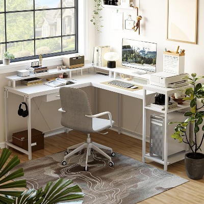 Nasitip 68" L-Shaped Gaming Desk with LED Lights, Monitor Stand, Power Outlets & File Drawer, Grey Oak Home Office Computer Desk