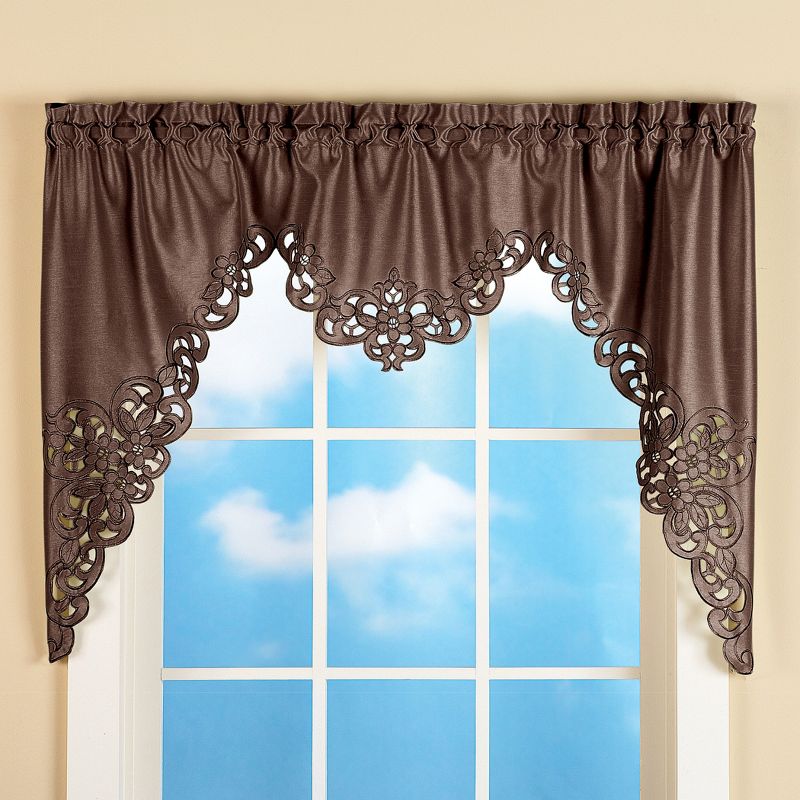 Collections Etc Elegant Scalloped Design Cut-Out and Embroidered Scroll Window Valance with Rod Pocket Top for Easy Hanging, 2 of 5