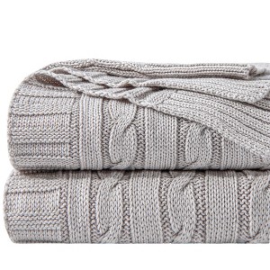 Cotton Cable Knit Blanket, Ultra-Soft Cozy Blanket for Couch & Bed Decor - NTBAY - 1 of 4