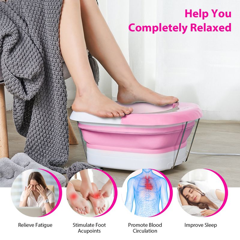 Costway Heated Foot Spa Bath Massager Collapsible Design, 3 in 1 Footbath Tub with Rollers Pumice Stone Scrub Brush, Easy Storage, Foldable Foot Soaking Tub for Feet Stress Relief, 4 of 11