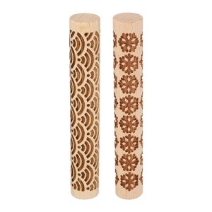 Unique Bargains Wood Clay Grain Texture Carved Fine Baking DIY Rolling Pins 2 Pcs - 1 of 4