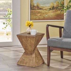 VisioGear Side Table, 18 Inch Outdoor Side Table, Geometric Pedestal Design for Balcony Porch Pool, Brown, 12.5"*12.5"*18" - 1 of 4