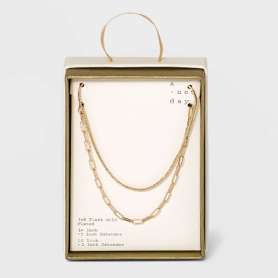 Silver Plated Gold Dipped Link Chain Duo Necklace - A New Day™ Worn Gold