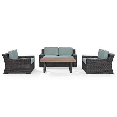 Beaufort 4pc Outdoor Wicker Seating Set - Mist - Crosley