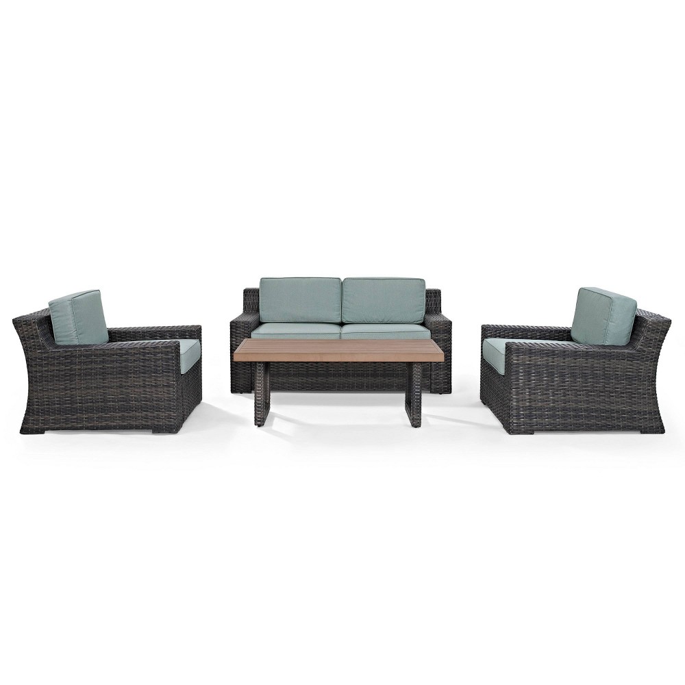 Photos - Garden Furniture Crosley Beaufort 4pc Outdoor Wicker Seating Set - Mist  