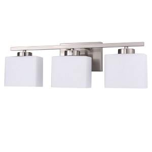 DORESshop 22 in. 3 Light Nickel Modern Square Vanity Light for Bathroom, Bedroom, Hallway with Milk White Glass Shades - 1 of 4