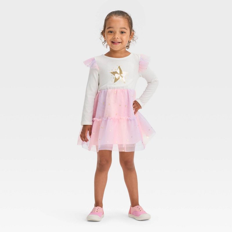 Toddler Girls' Star Long Sleeve Dress - Cat & Jack™ Cream, 4 of 8