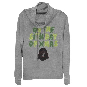 Juniors Womens Star Wars Christmas Sith Day Cowl Neck Sweatshirt - 1 of 3