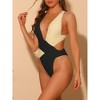 INSPIRE CHIC Women's Contrast Color Deep V Neck Criss Cross Back Swimwear Bathing Suit Monokini One Piece - 2 of 4