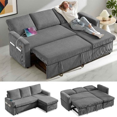 Vipbear 81" Sleeper Sofa Bed with Pull Out Bed L Shaped Couch Sectional Sleeper Sofa Beige