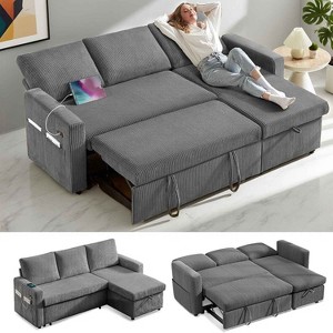 Dyonery 81" Sleeper Sofa Bed with Pull Out Bed L Shaped Couch Sectional Sleeper Sofa - 1 of 4