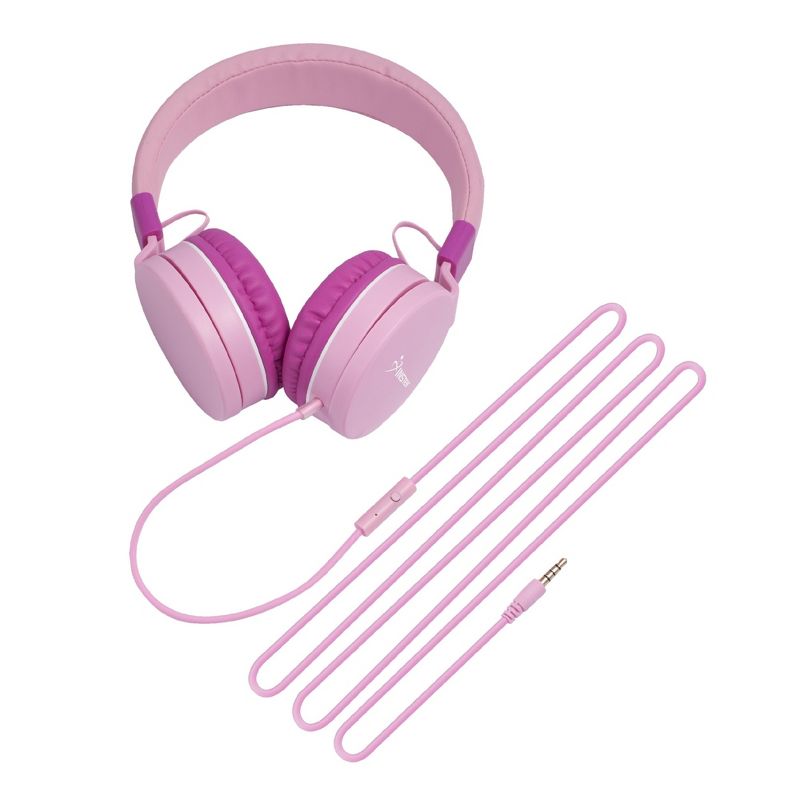 Insten Kids Headphones with Microphone, Wired Headset 3.5mm Adjustable Foldable with Volume Limiter for Toddler & School, Pink, 5 of 11