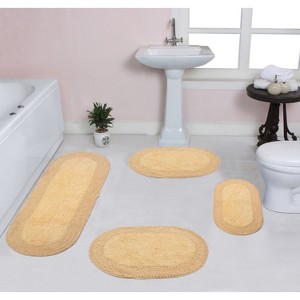 Double Ruffle Bathroom Rugs Set, Washable Rug, Extra Soft and Absorbent bath Rug, Kitchen Mat, Bath Mat Set,Non-Slip, 4 Pcs Set with Runner, Butter - 1 of 4