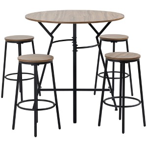 QingMoon Bar Table and Chairs Set, Industrial Round Bar Table with 4 Stools, Counter Height Table and Chairs with Footrest for Dining Rooom - 1 of 4