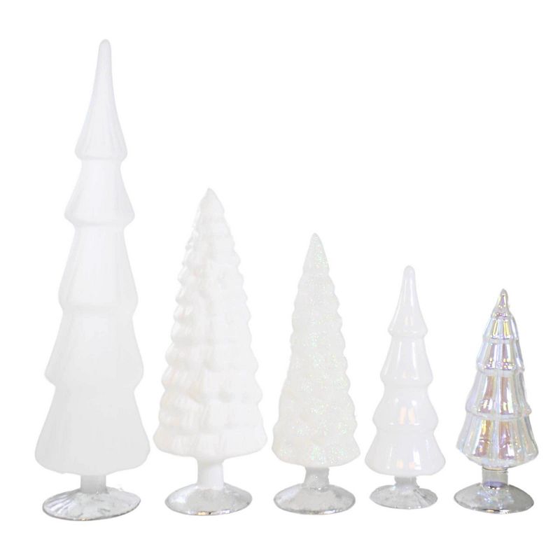 Cody Foster 17.0 Inch White Hued Glass Trees Set / 5 Christmas Village Decorate Tree Sculptures, 3 of 4