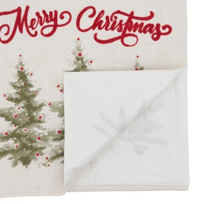 Natural Merry Christmas Trees Cotton Polyester Table Runner
